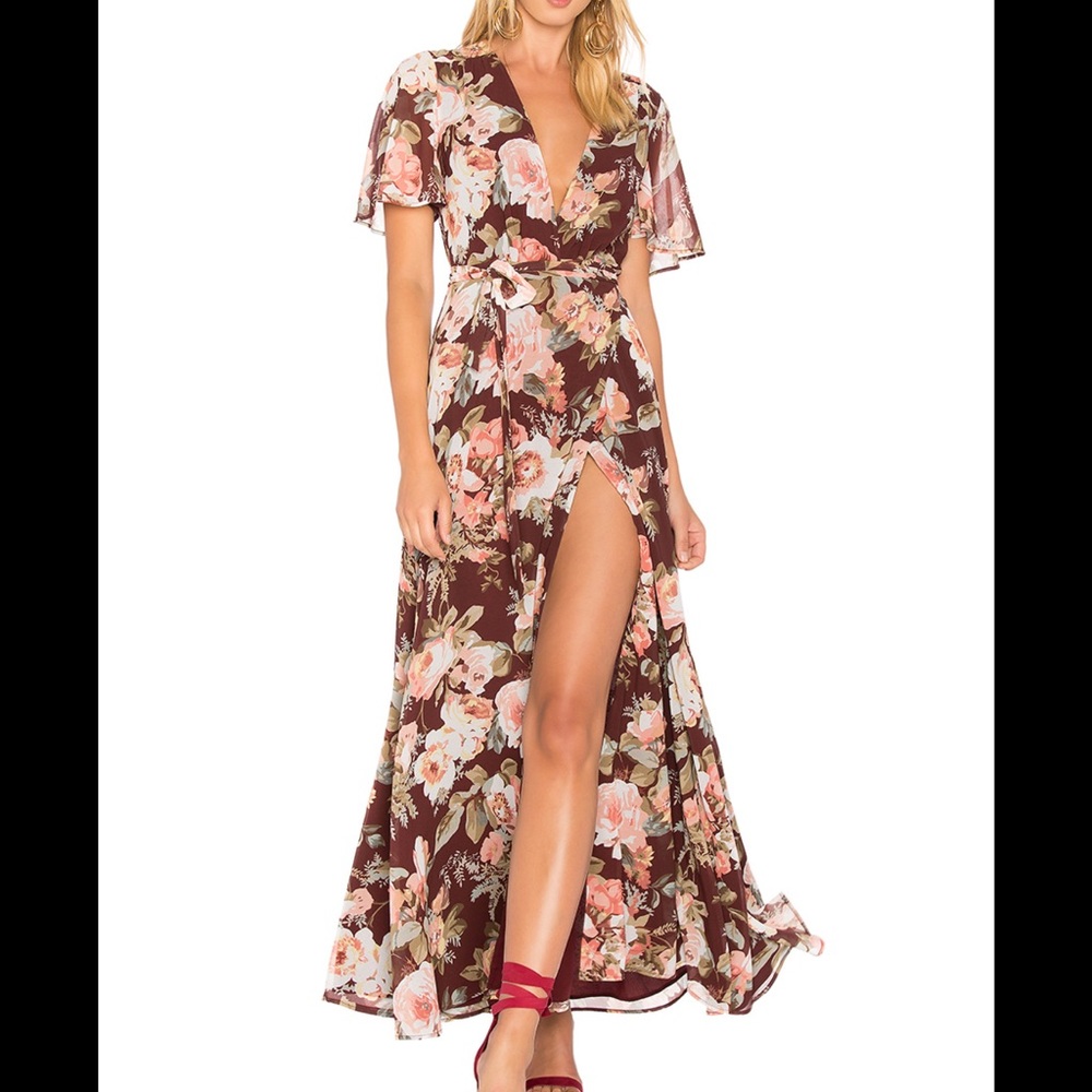 Privacy Please Floral Wrap Maxi Dress Sz S EUC